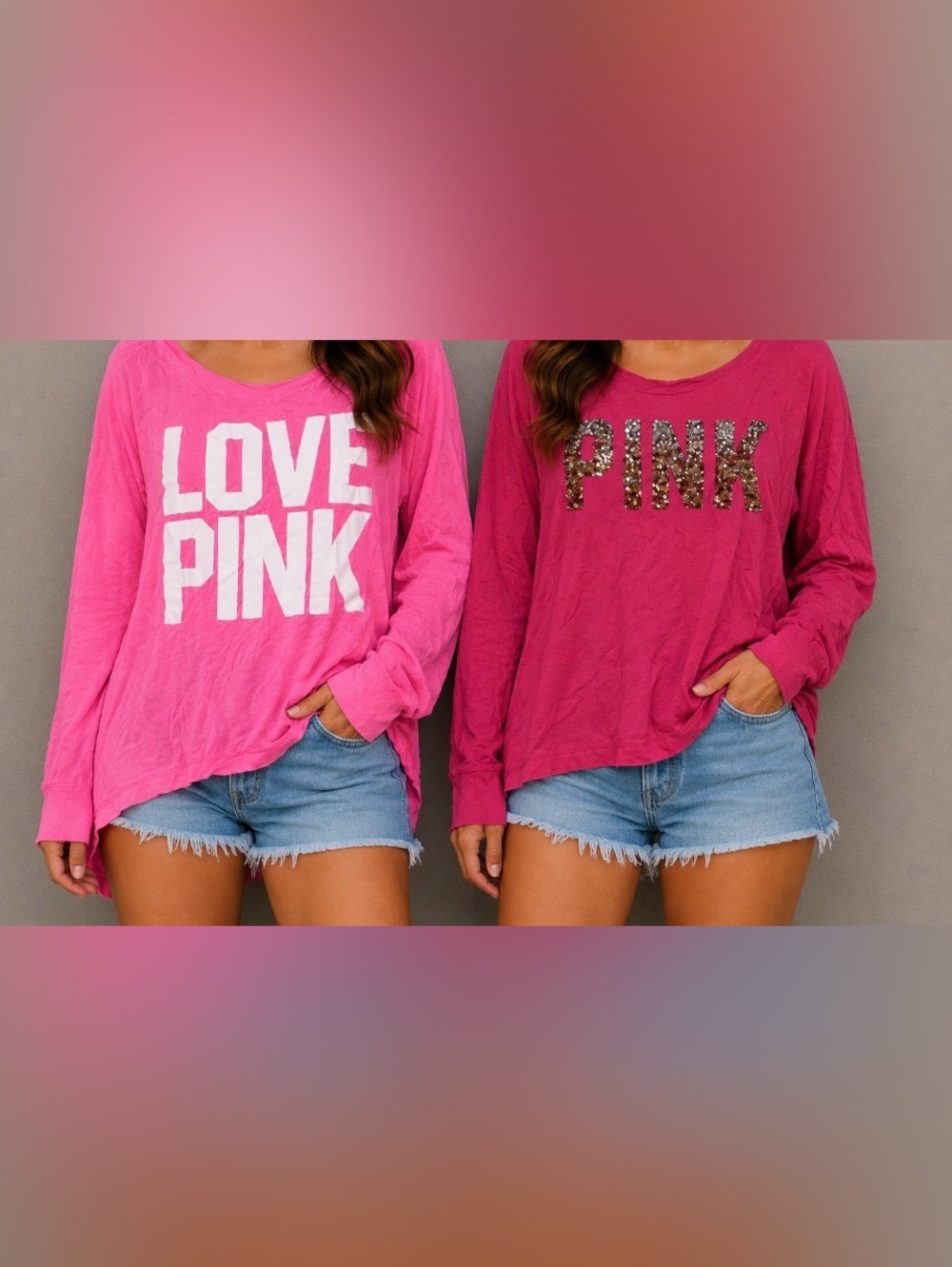 Pink VS Victoria Secret Long Sleeve Shirt Vintage Sequins Small Bundle Y2K